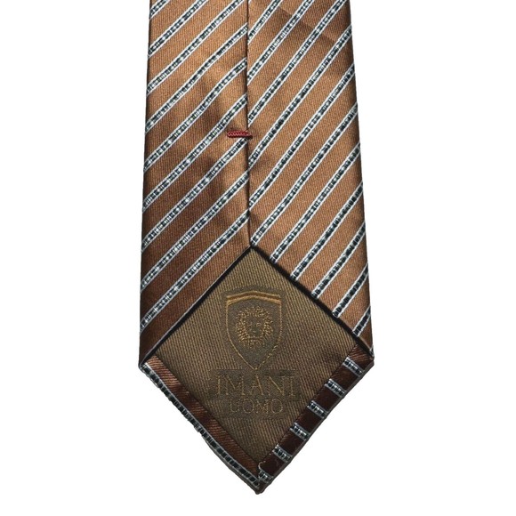 IMANI UOMO Mens Tie Bronze Brown Silver Textured Striped Silk Touch Hand Made - Picture 3 of 6